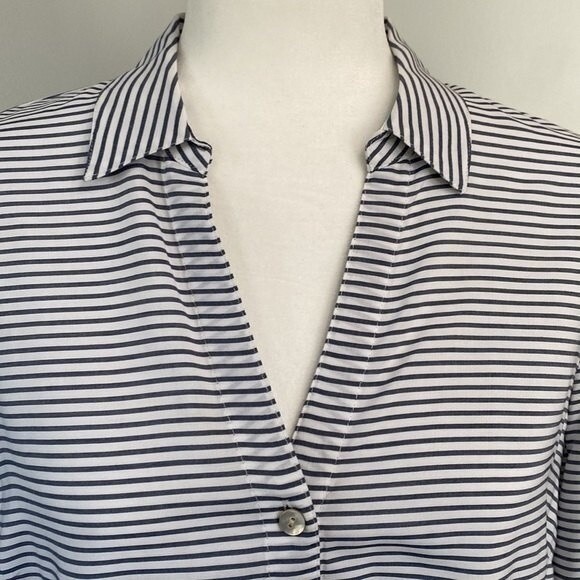 J Jill Stripe Button Front Peplum Tunic Top Blouse Oversized V-Neck Long Sleeve - Picture 5 of 13